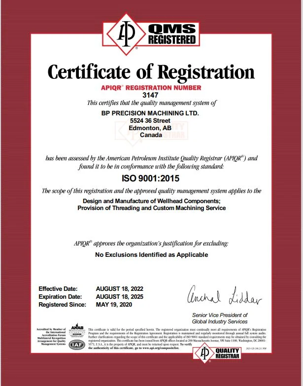 BP Precision QMS Registration Certificate