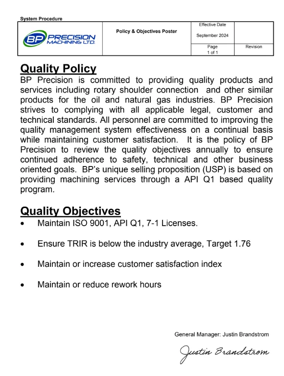 BP Precision Quality Service policies